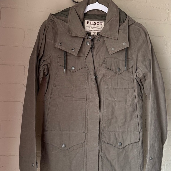 Filson Moorcroft jacket NEW Lightweight Taupe hood hoodie cotton gray taupe XS - Picture 10 of 10